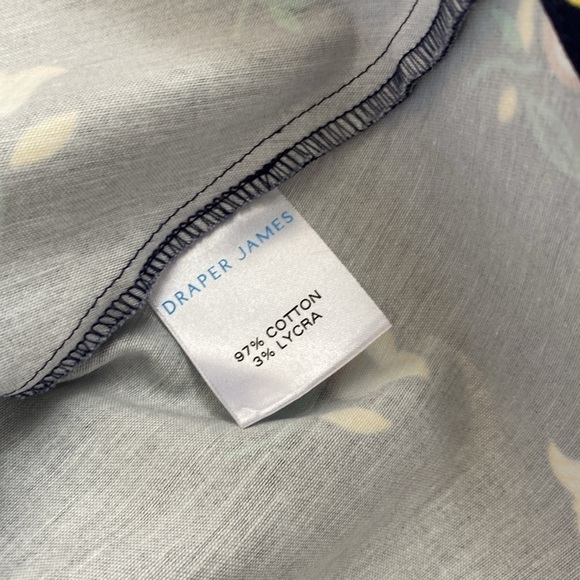 Draper James navy floral sleeveless dress with ruffled hem. - Picture 4 of 12